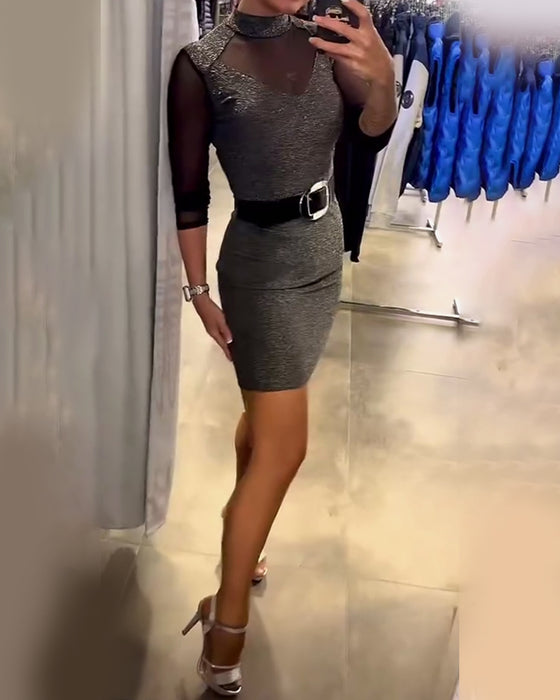 Elegante Effen Langmouwige Jurk