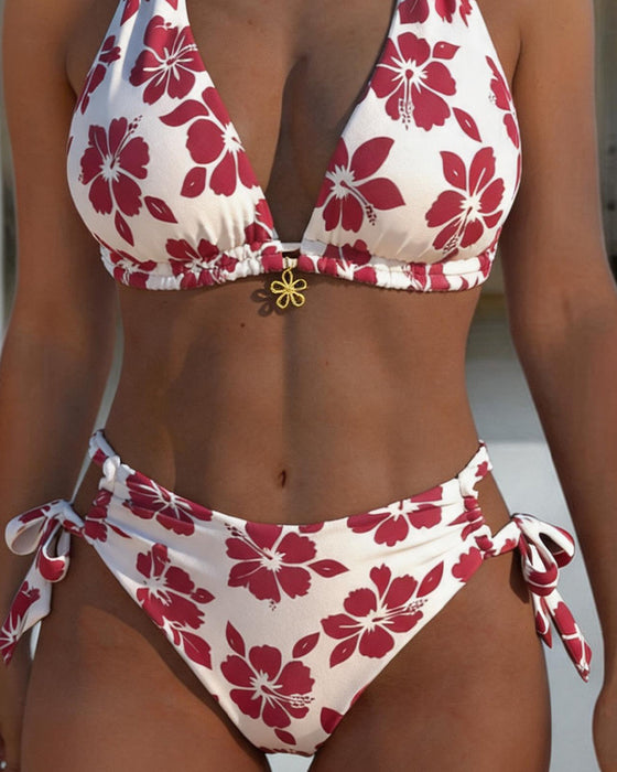Bikini Hibiscus Print Halter