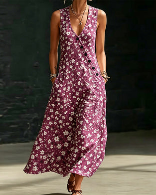 Jurk Kleine Bloemen Asymmetrisch Knoop Mouwloos