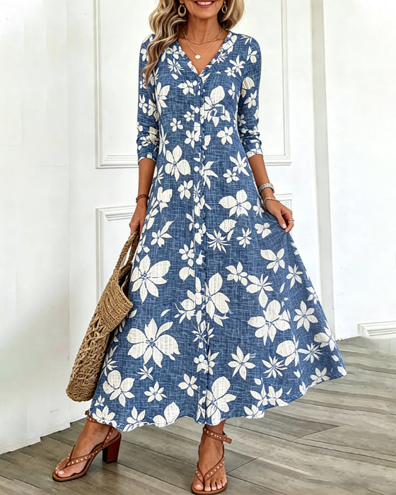 Jurk V-Hals Bloemen Overhemd