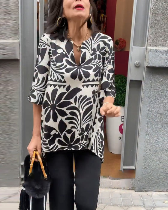 Blouse Vintage Halve Mouw Print