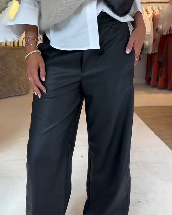 Broek Gedrapeerd Wijd Been Casual Leder