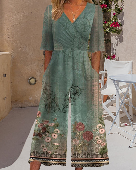 Vintage jumpsuit met bloemenprint en zak