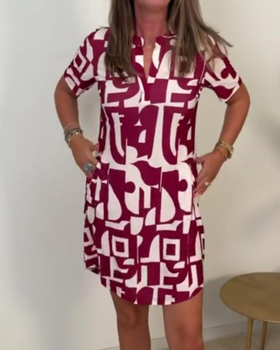 Jurk Geometrische Print Korte Mouw Mini