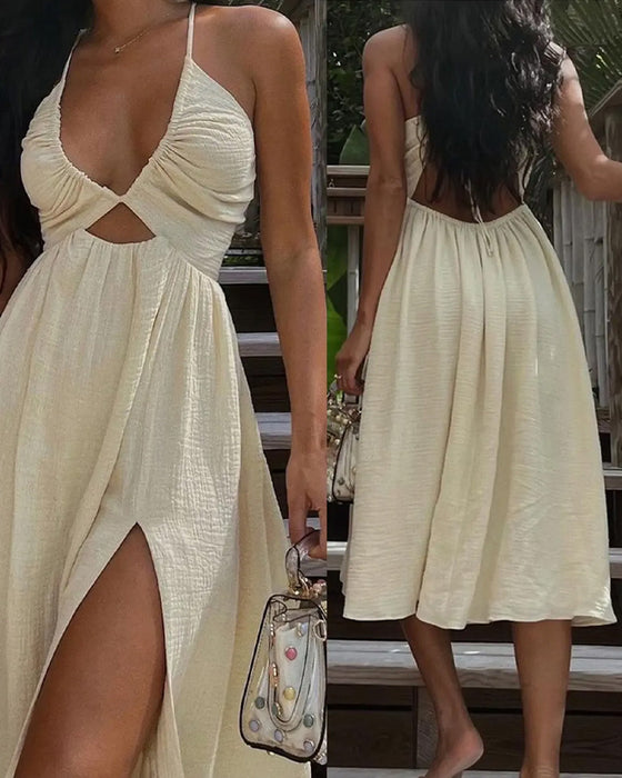 Jurken Gestructureerd Uitsparing Spaghettibandje Midi
