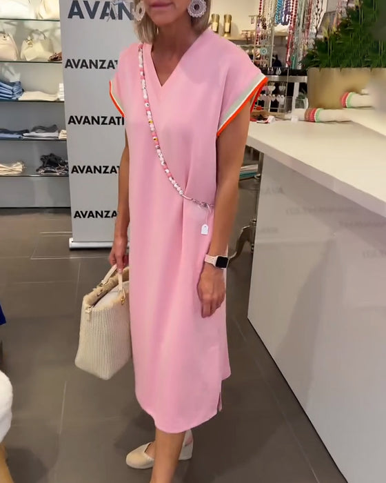 Jurk Lotusbladmouwen V-Hals Casual Splijting