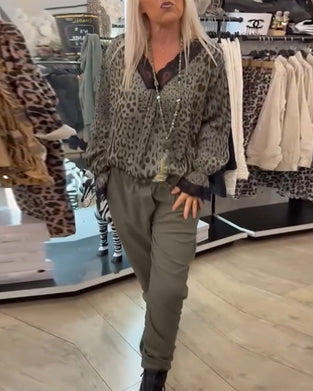 Effen kleur casual broek met trekkoord