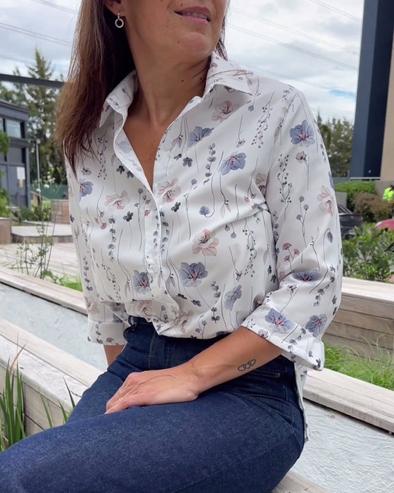 Elegant overhemd met revers en driekwart mouwen met bloemenprint