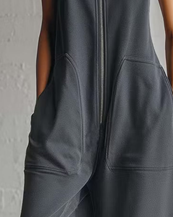 Effen Jumpsuit Met Capuchon En Zak