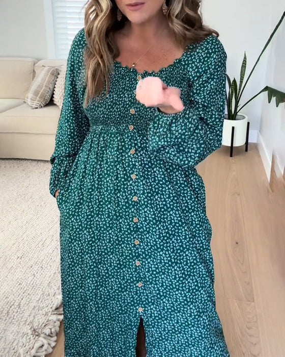 Jurk Bloemen Knoop Lange Mouw