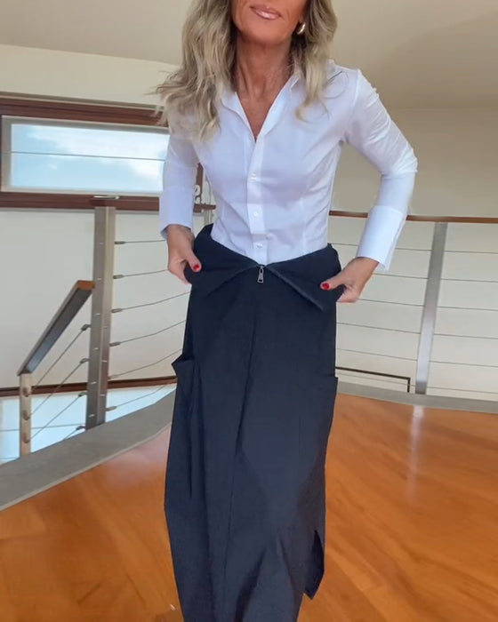 Modieuze effen rok met rits en zak