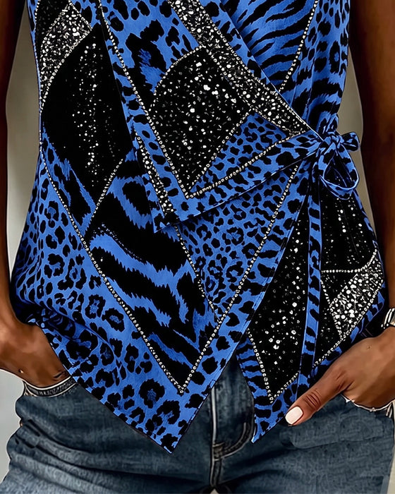 Blouse Luipaardprint Strik Voor Mouwloos