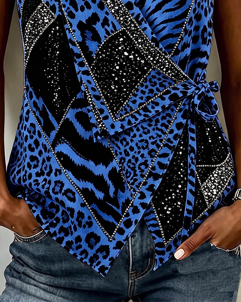 Blouse Luipaardprint Strik Voor Mouwloos