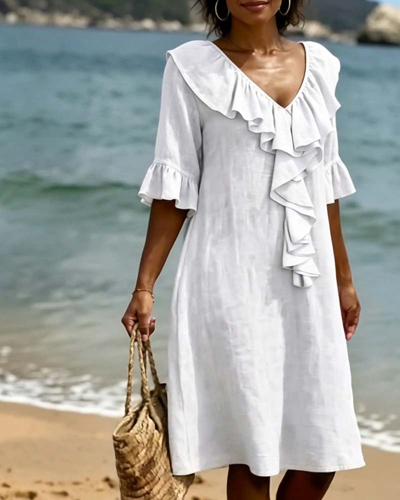 Jurk V-Hals Ruches Shift