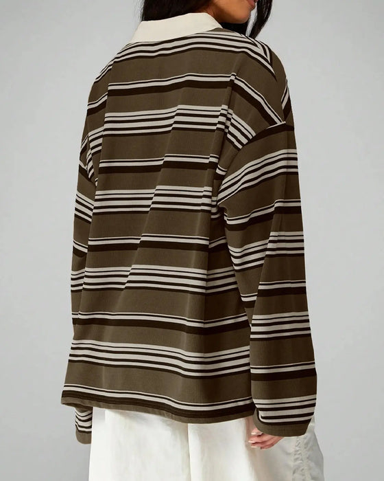 Gestreepte Losvallende Blouse Met Kraag En Drop-Shoulder