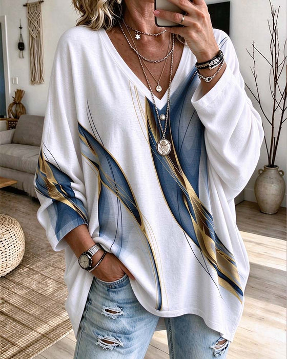 Top V-hals Abstracte Kunstprint Loose