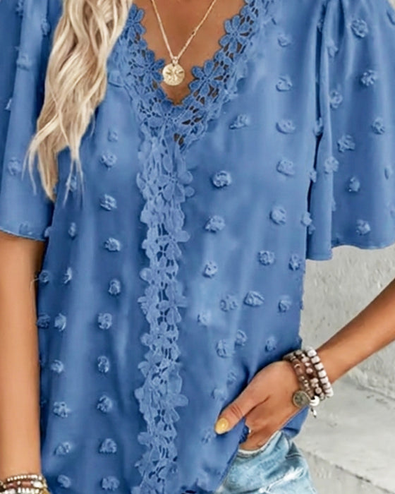 Blouse Samengevoegd Jacquard Ruche Mouw