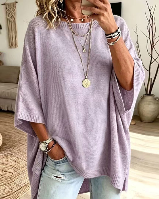 Pullover Losse Ronde Hals Effen