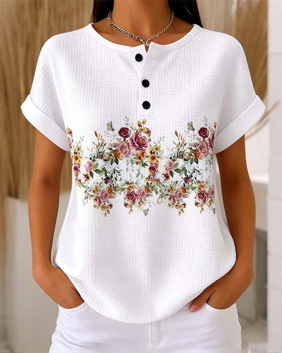 T-Shirt Ronde Hals Knoop Wafel