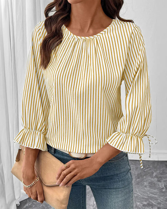 Blouse Gestreept Rondhals Ballon Mouw
