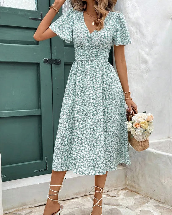 Jurk Bloemen V-Hals Taille