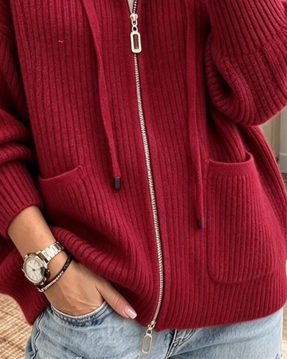 Cardigan Trekkoord Rits Zak Trui