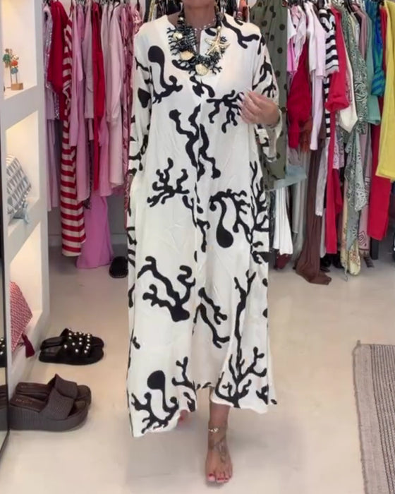 Jurk Lange Mouw Vintage Print