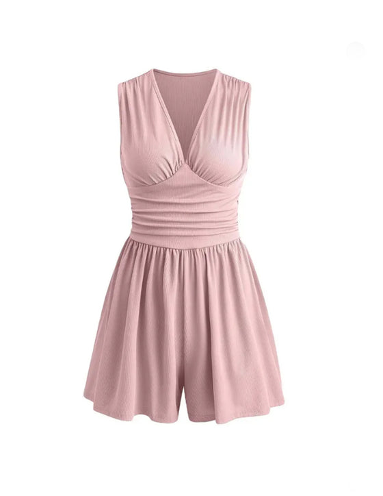 Jumpsuit Met V-Hals, Geplooide Taille En Koordsluiting