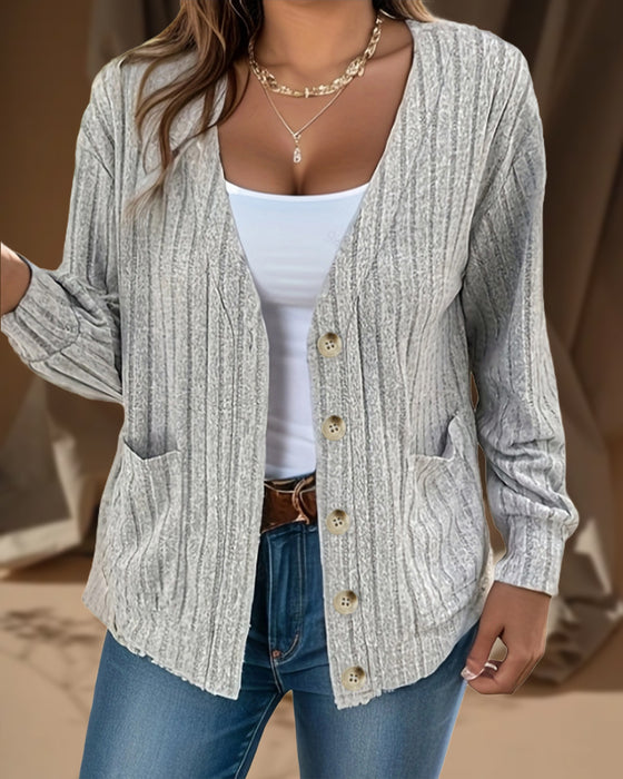 Effen jasje met V-hals en lange mouwen