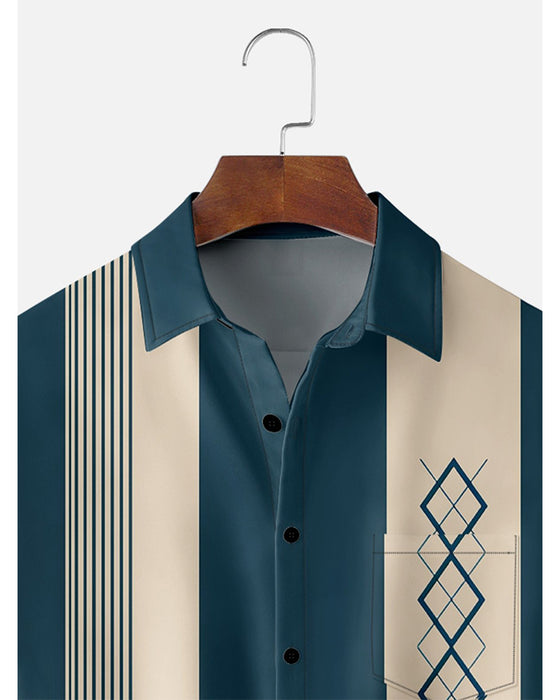 Shirt Kraag Kleurenblok Streep Ruit