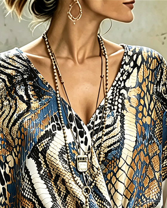 Top Dierenprint Patchwork V-Hals Bandage