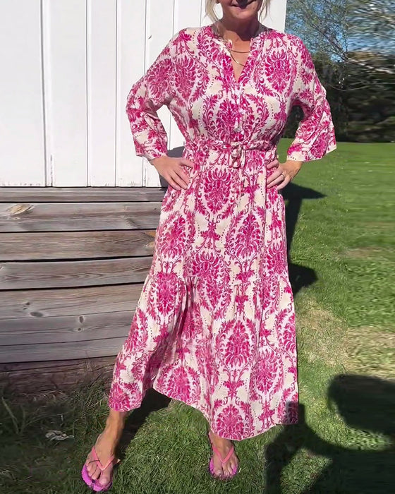 Jurk met trekkoord en klokmouwen met print