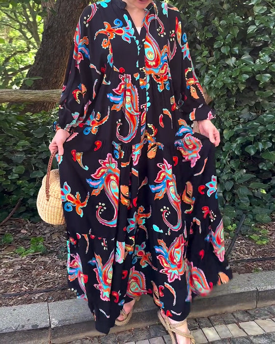 Vintage patchworkjurk met lange mouwen en print