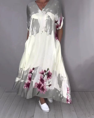 Jurk Inkt Wassen Perzikbloesem V-Hals Maxi