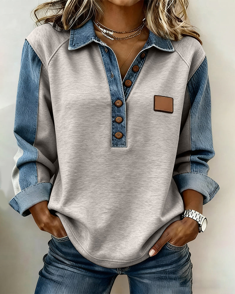 Sweatshirt stijlvolle denim patchwork lange mouwen
