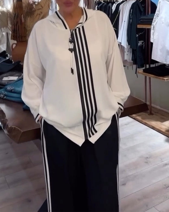 Gestreepte casual tweedelige set met capuchon