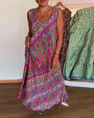 Jurk Mouwloos Los Kasjmier Print