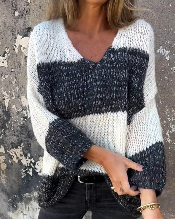 V-hals contrasterende casual trui