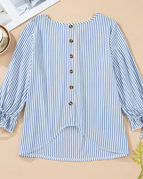 Blouse Gestreept Rondhals Ballon Mouw