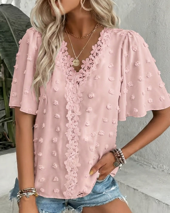 Blouse Samengevoegd Jacquard Ruche Mouw