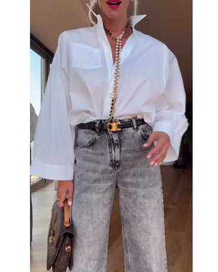 Overhemd Revers Effen Kleur Casual