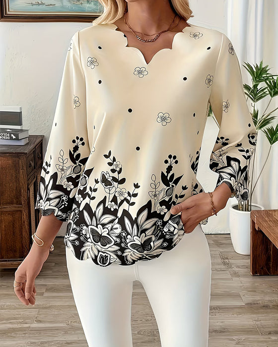 Blouse V-hals Driekwart Mouw Onregelmatig