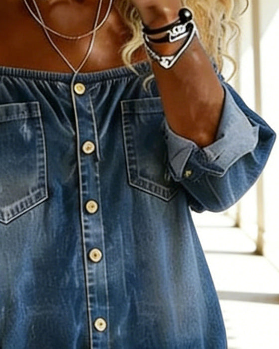 Korte Jumpsuit Denim Off-Shoulder Casual