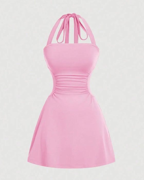 Jurk Halterneck Bandage Taille Gerimpeld