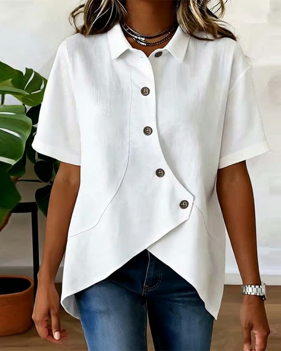 Overhemd Asymmetrisch Katoen-linnen Knoopsluiting Button-Down