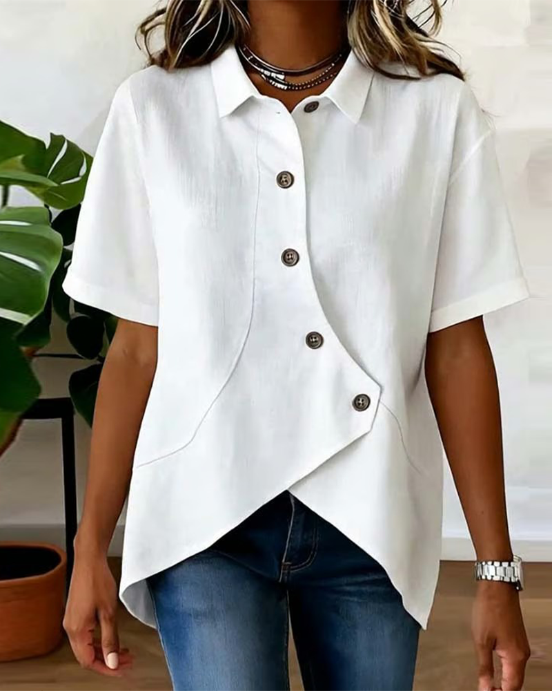 Overhemd Asymmetrisch Katoen-linnen Knoopsluiting Button-Down