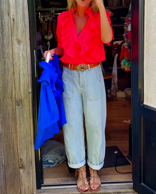 Blouse Casual Ruffle Comfort Kort
