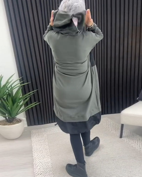 Casual hooded dress met color block letter print en pocket