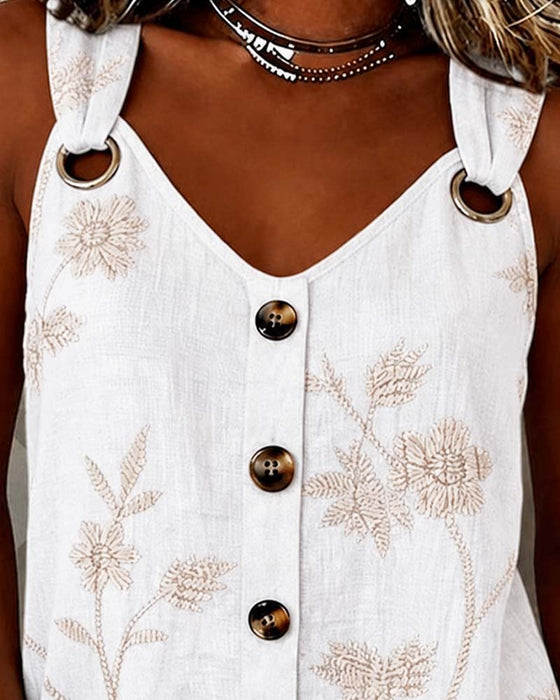Tank Top Bloemen Camisole Metalen Ring