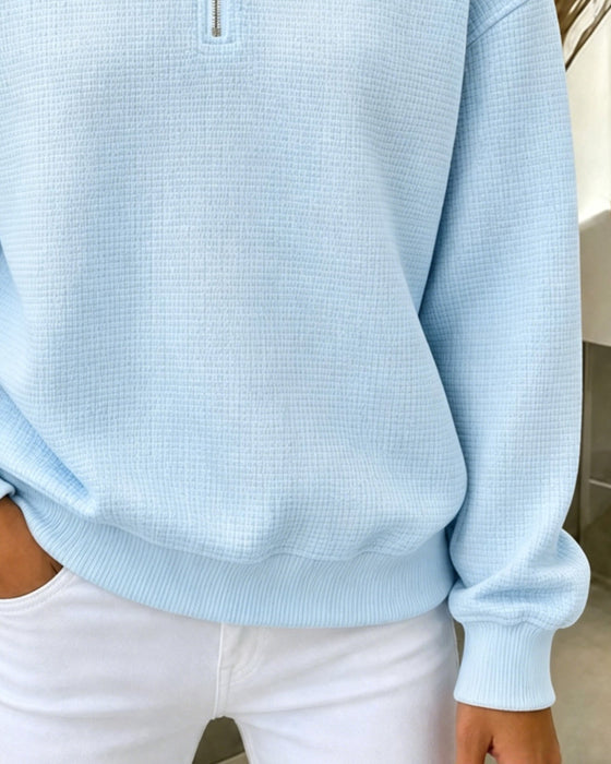 Sweatshirt Halve Rits Wafel Lange Mouw